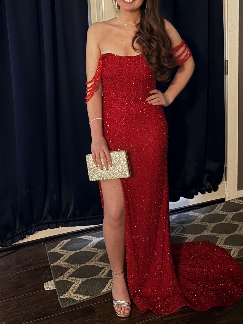 Red Beaded Ashley Lauren Prom Dress